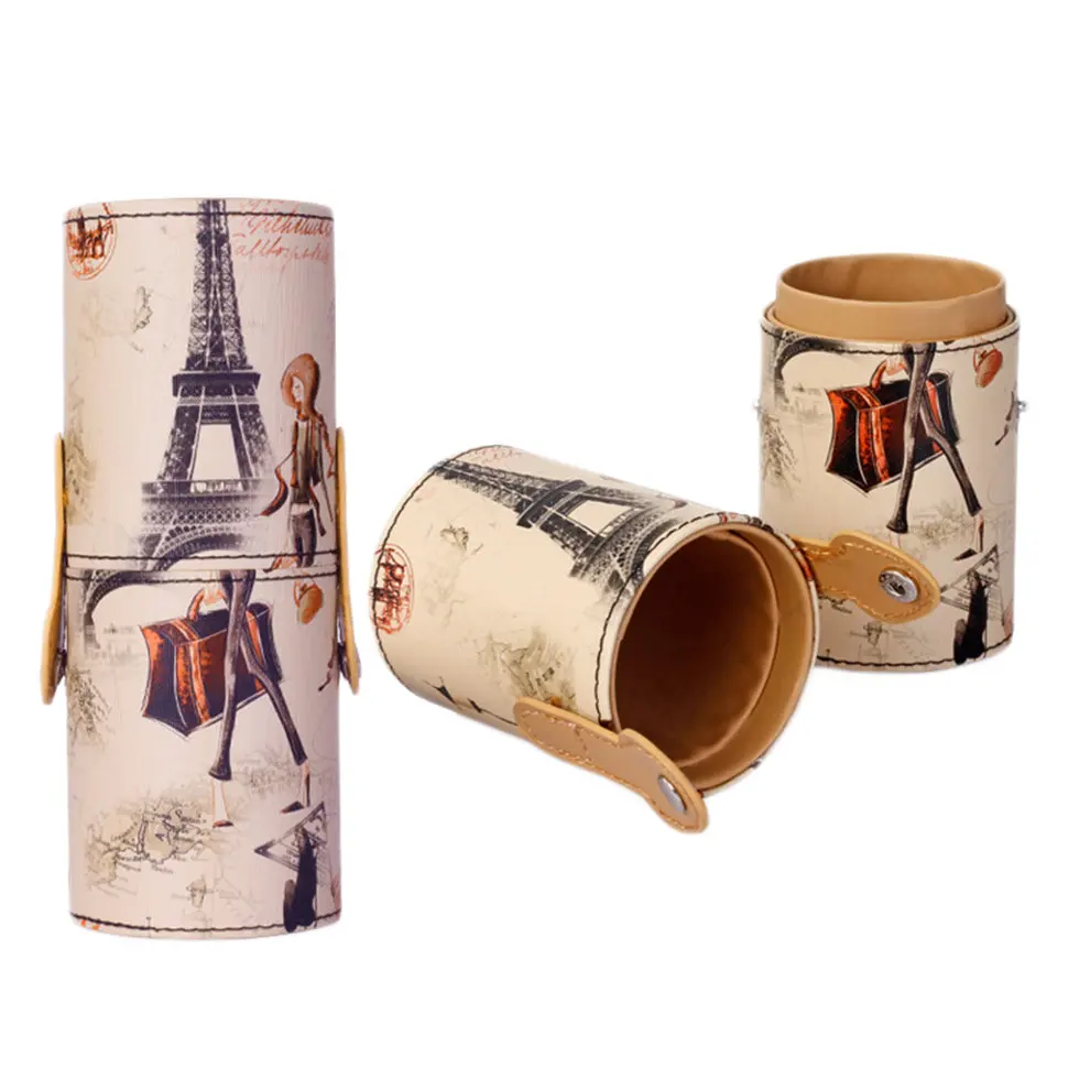 

Closed Type Leather Cosmetic Box Storage Holder Cylinder Shape Container Makeup Brushes Holder Tube Portable Worldwide sale