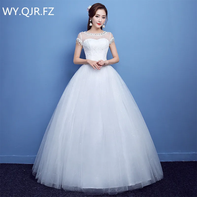 

YC-B22#Ball Gown Autumn new 2019 O-Neck Bride's wedding dress white long Dresses slim lace up wholesale cheap women clothing