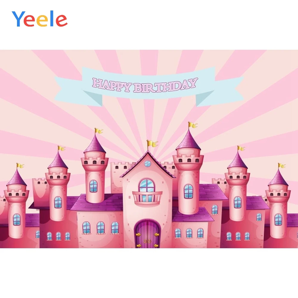 

Yeele Baby Birthday Party Pink Cartoon Castle Photography Backgrounds Custom Vinyl Photographic Backdrop For Photo Studio Props