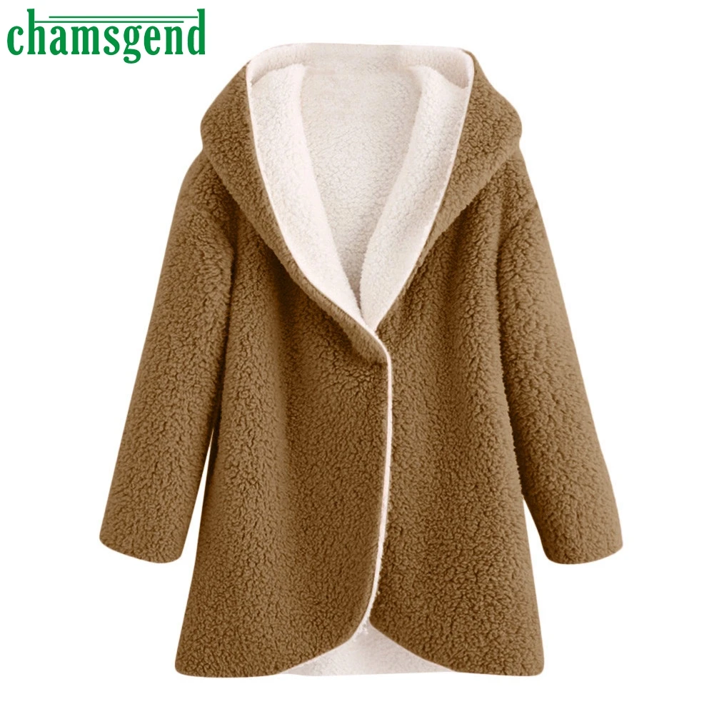 

CHAMSGEND NEW Winter Warm Outerwear Women Faux Fur Coat Long Sleeve Cardigan Female Windproof Outwear Fashion Hoodie Coat O235*