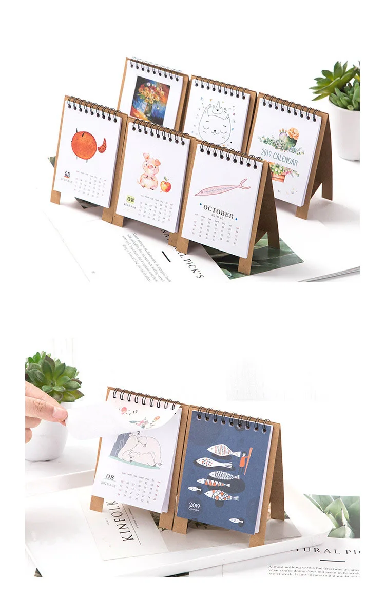 Free shipping Cartoon 2019 notebook desk calendar desktop calendar lunar calendar desktop style cute diy calendar plan book (7)