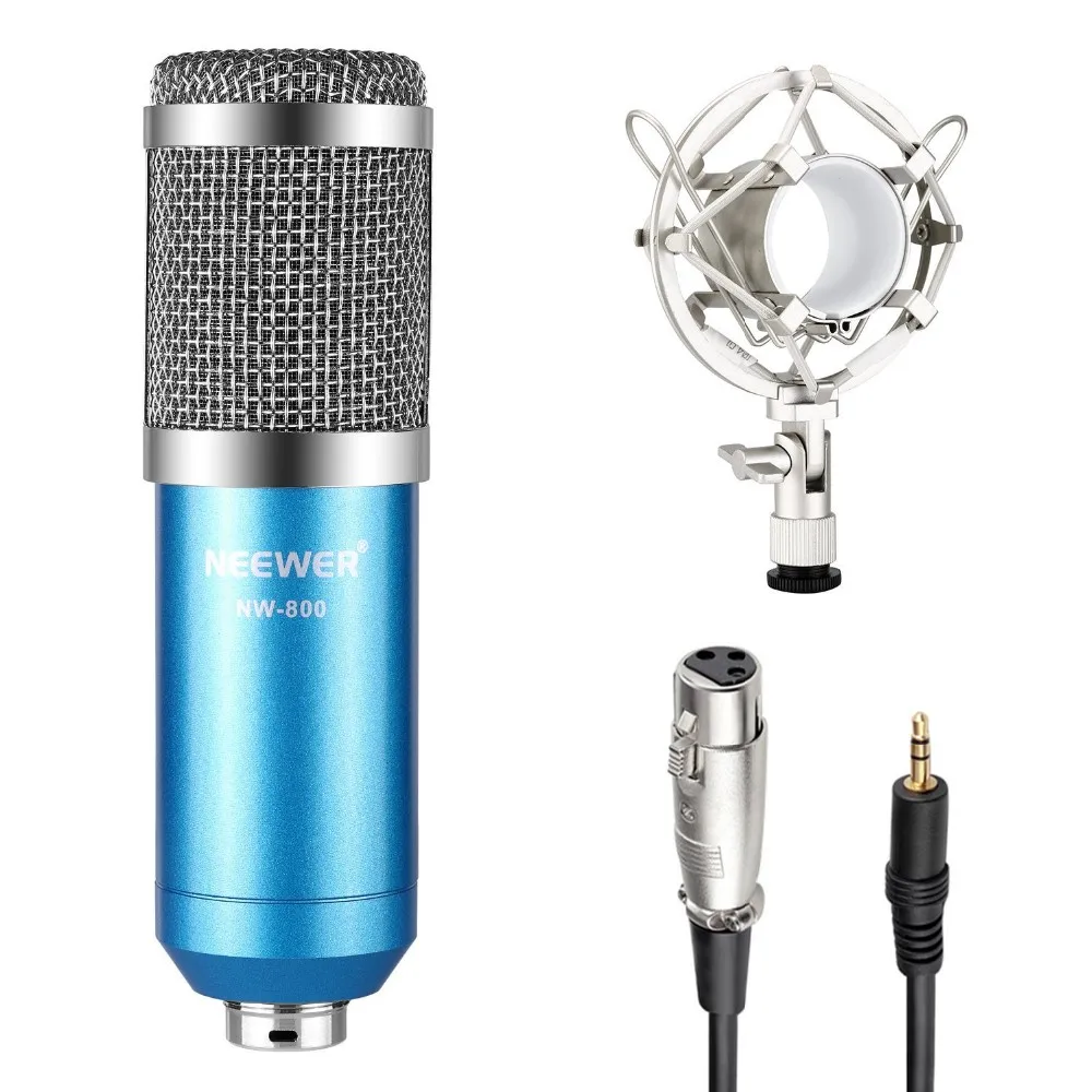 Neewer NW-800 Комплект Микрофона Включает в себя: NW-800 Профессиональный Конденсаторный Микрофон+ Крепление Амортизатора+ Пены Крышка+ Кабель Питания Микрофона