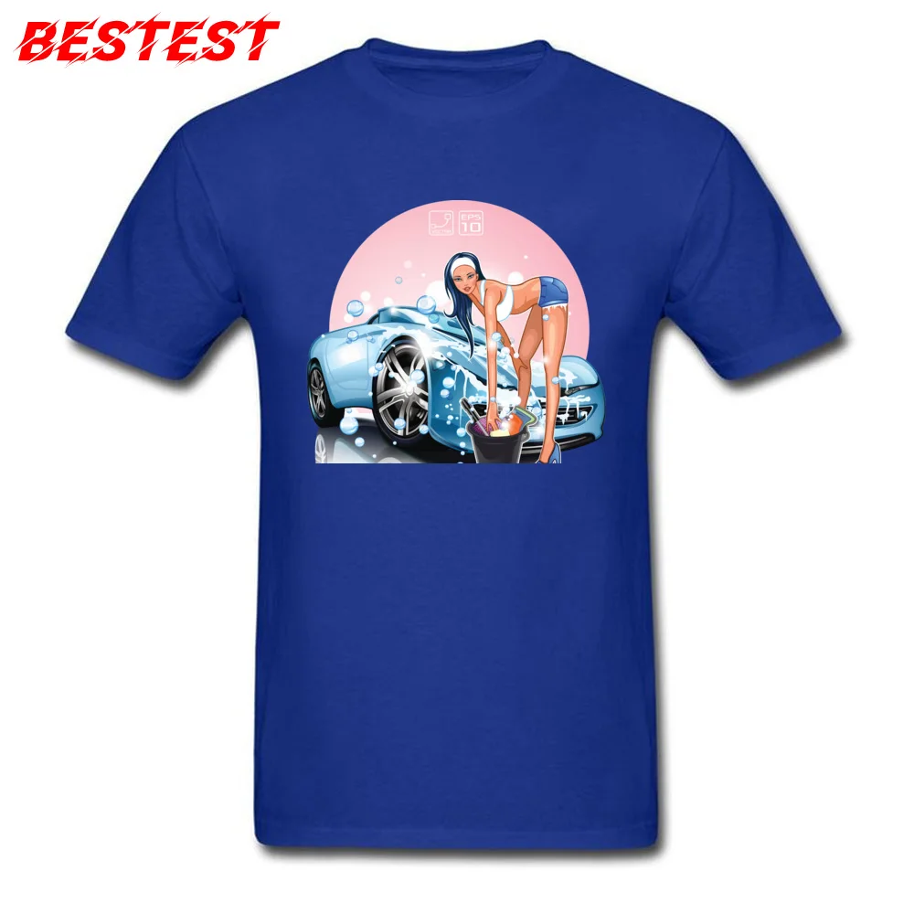 car wash pin up girl Unique Short Sleeve Tops & Tees Summer Crew Neck Cotton Fabric Men Tshirts Unique T Shirts Fitted car wash pin up girl blue