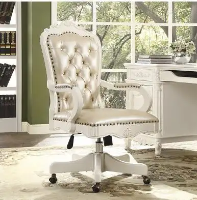 Vintage Carved Solid Wood Swivel Chair Boss Chair Leather Office