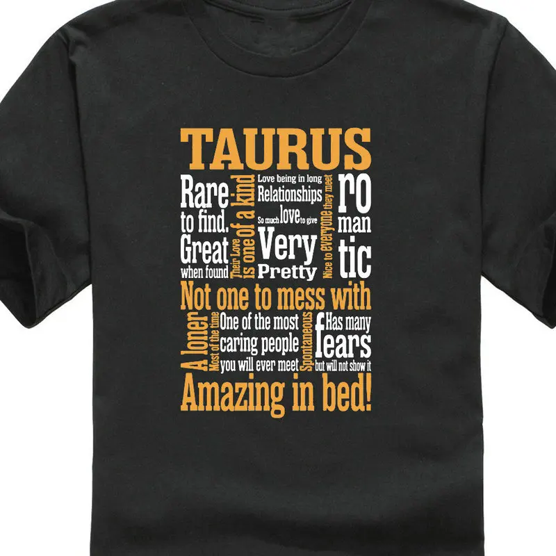 

Adults Casual Tee Shirt Short Sleeve Taurus Zodiac Sign Quote Amazing Fashion Crew Neck T Shirts For Men's Fashion Black Cotton