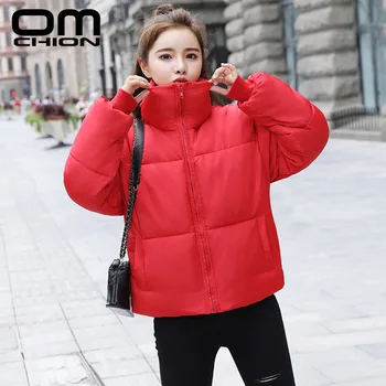 

OMCHION 2019 Fashion Winter Jacket Women Long Sleeve Thicken Warm Female Loose Parkas Solid Sweet Office Lady Coat Outwear LJK72