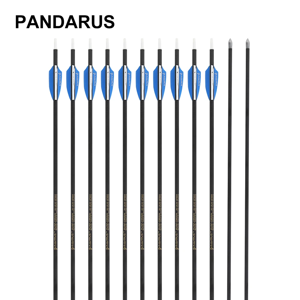 

PANDARUS 30inches 100%Pure Carbon arrow bow Spine600 ID4.2mm Carbon Arrows with Hunting/Target Practice replaceable Arrow Head
