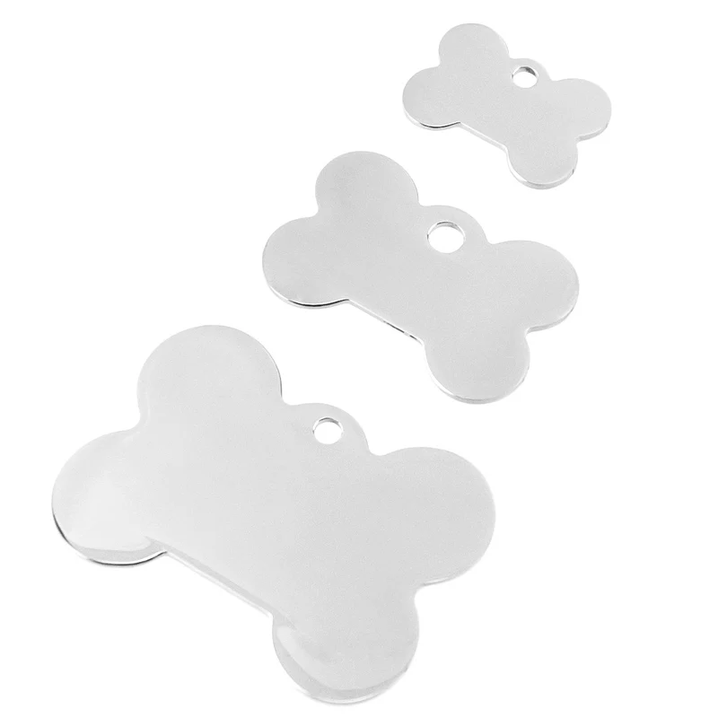 

50pcs 100% Stainless Steel Blank Pet ID Tags For Dog Collar Cat Tag Bone Dog Name Tag Pet Tag 3 Sizes Wholesale