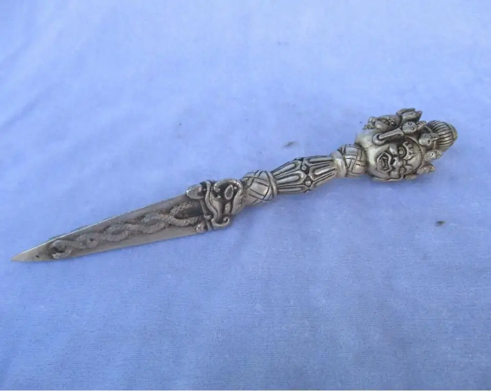 Collectible Old Handwork Tibet silver Buddhist Sword /Ritual Dagger statue from tibetan Long 19CM | Дом и сад