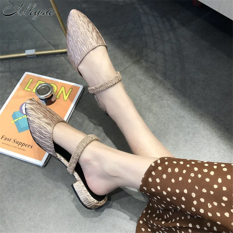 

Mhysa 2019 Summer Flats Lady Sandals Slippers Slip On Shallow Pointed Toe Women Baotou flat heel Outdoor Slipper Shoes T99