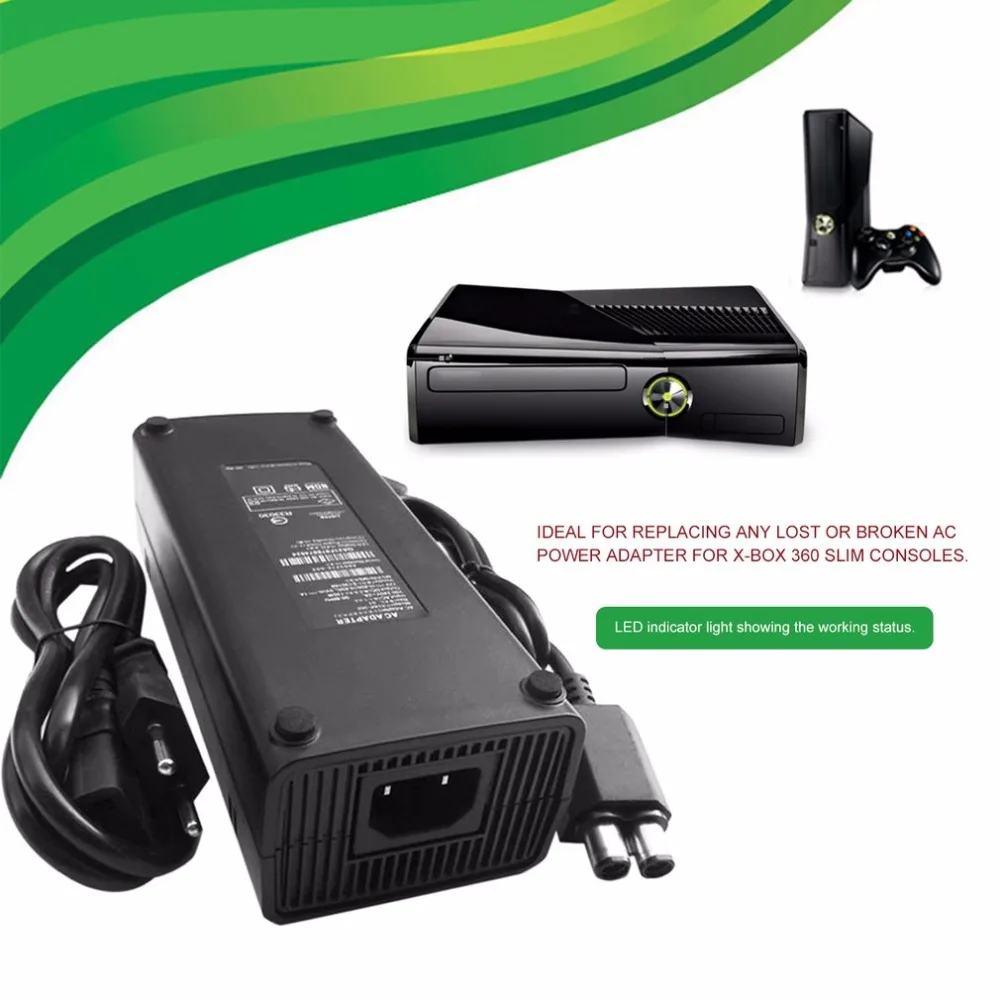 AC 100-240 В адаптер Питание Зарядное устройство кабель для X-BOX 360 тонкий Идеальная замена Зарядное устройство с Светодиодный индикатор ЕС Plug