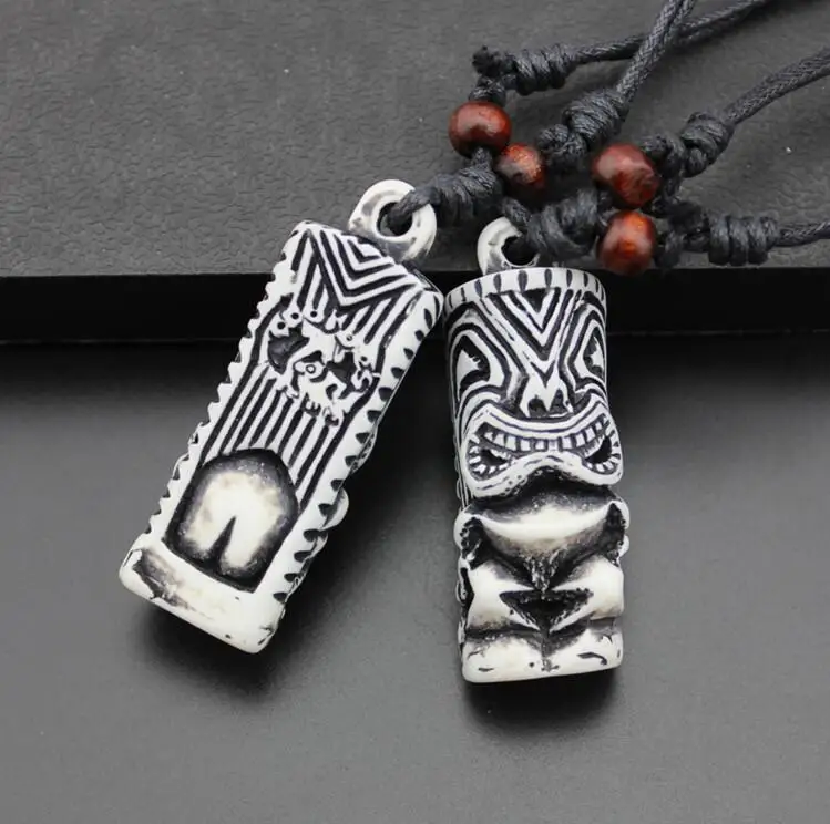 

Cord Yak Tribal Bone Pendant Necklace White Adjustable Trendy Leather Rope Necklace Tiki Pendant Totem Fashion Jewelry wj112
