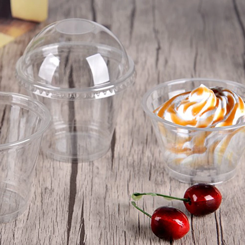 

25pcs/100pcs 250ml Disposable Salad Cup Transparent Dessert Bowl Container With Lid For Bar Cafe Home (Dome Lid With Hole)