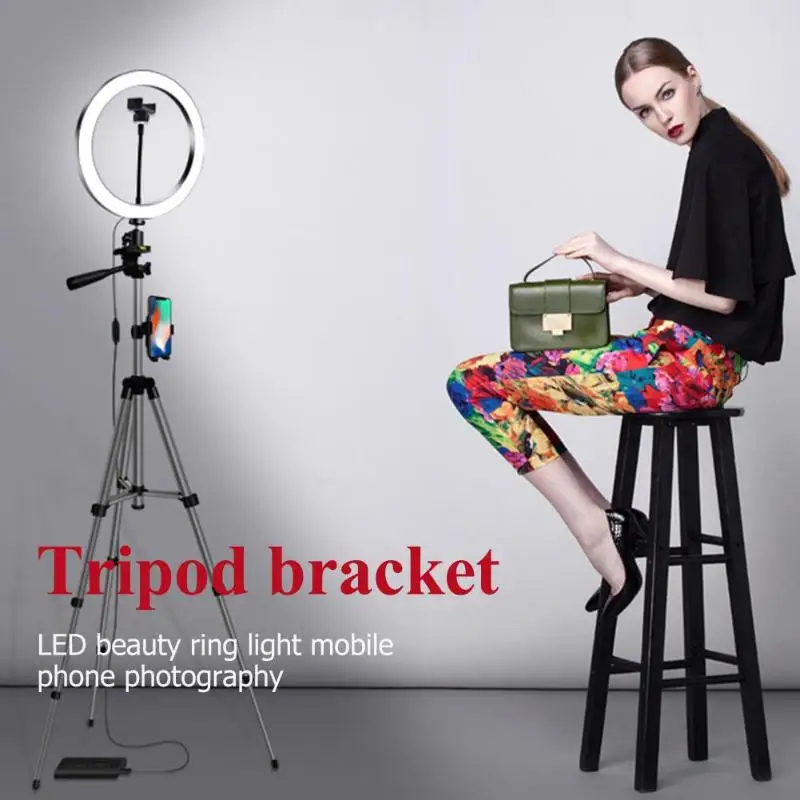 Ring Fill Light Dimmable LED Studio Camera Video Light Annular Lamp with Tripod Phone Clip for Smartphone Selfie Live Show