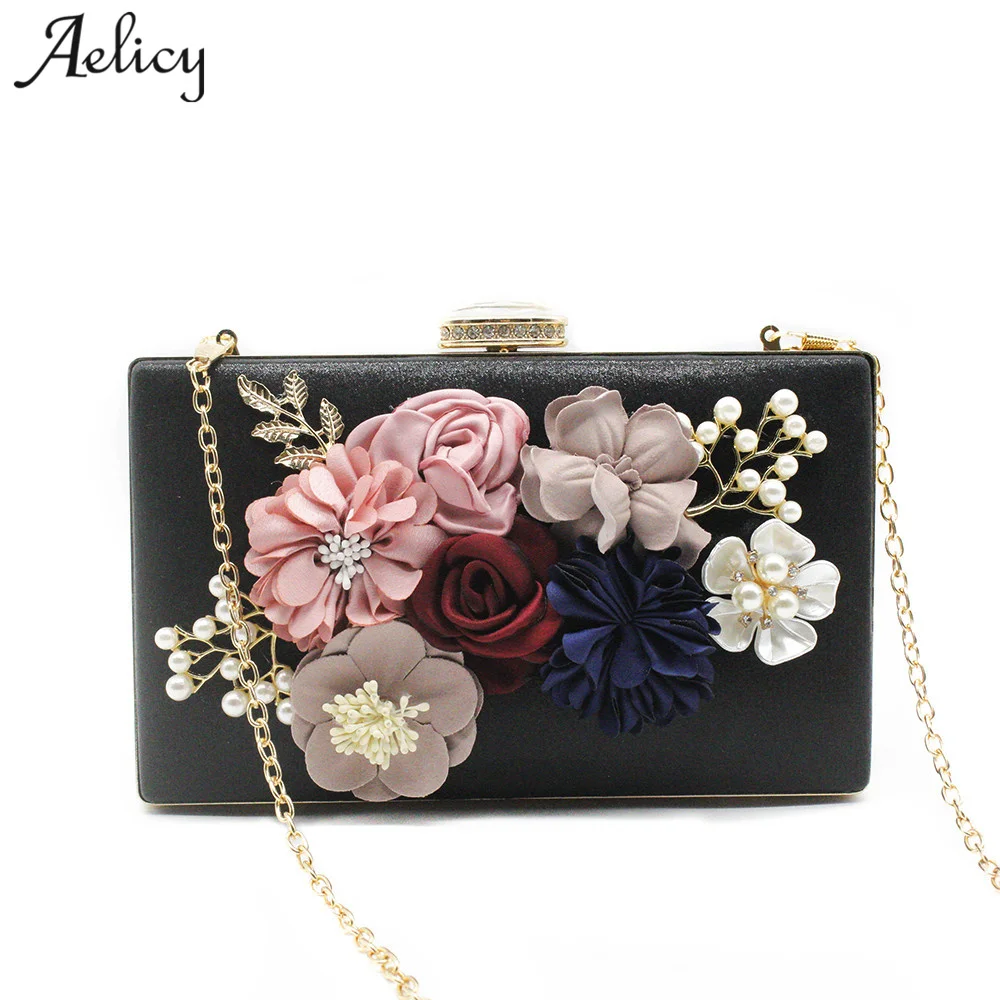 

Aelicy 2018 New Design Women's Flower Clutches Evening Bags PU Leather Ladies Floral Handbag Shoulder Bag Female Day Clutches