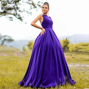 

Sexy Cheap Purple Evening Dress 2020 A-line Party Dresses Sleeveless Sweetheart Backless Sweep Train Evening Gown Robe De Soiree