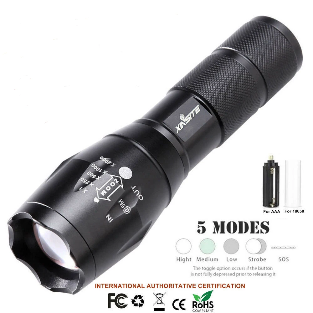 

LED Flashlight Tactical 50000LM XML-T6 Zoomable Torch Lamp