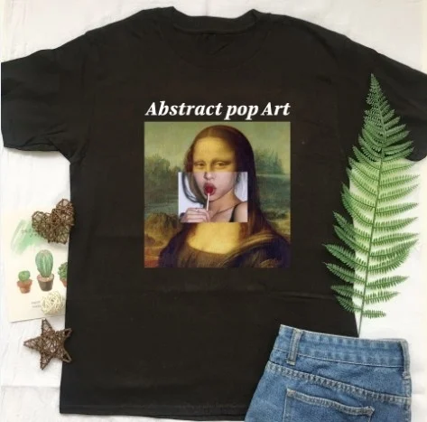 

WW Abstract Pop Art Monalisa Lollipop Painting Art Tees,wanderlust Graphic T-shirt Women Fashion Grunge Tumblr Top Goth Tshirt