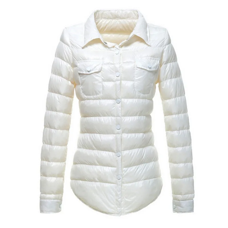 

new arrival autumn and winter womens slim pattern quilting short light weight white duck down jackets button candy color tops