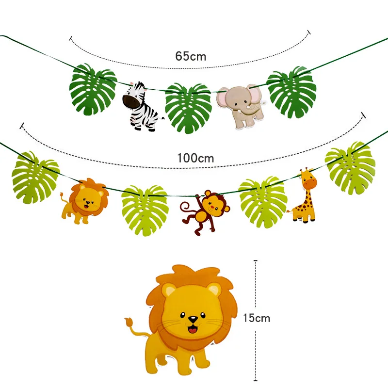 Вечерние украшения в джунглях, листья монстеры, воздушные шары, Свадебный декор для взрослых и детей, с днем рождения, вечерние принадлежности в виде динозавра, аксессуары - Цвет: animal banner