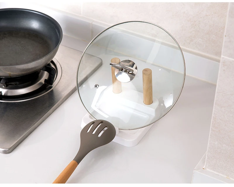 TUUTH Wooden Pot Rack Spoon Holder Pan Cover Lid Rest Stand Home Applicance Drain Rack The Goods For Kitchen Accessories A2