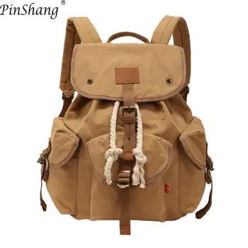 

PinShang Unisex Canvas Fashionable Double-shoulder Bag Casual Retro Travel Large Capacity Backpack with Rope Closure ZK50