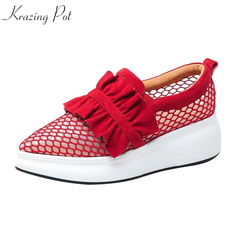 

krazing pot hot saling kid suede summer season air mesh sexy sunscreen lacework slip on modern beauty lady Vulcanized shoes l62