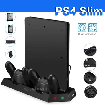 

PS4 Slim Vertical Stand with Fast Cooler Cooling Fan+Dual Controller Charger Charging Dock+LED for Sony Playstation 4 Slim Games