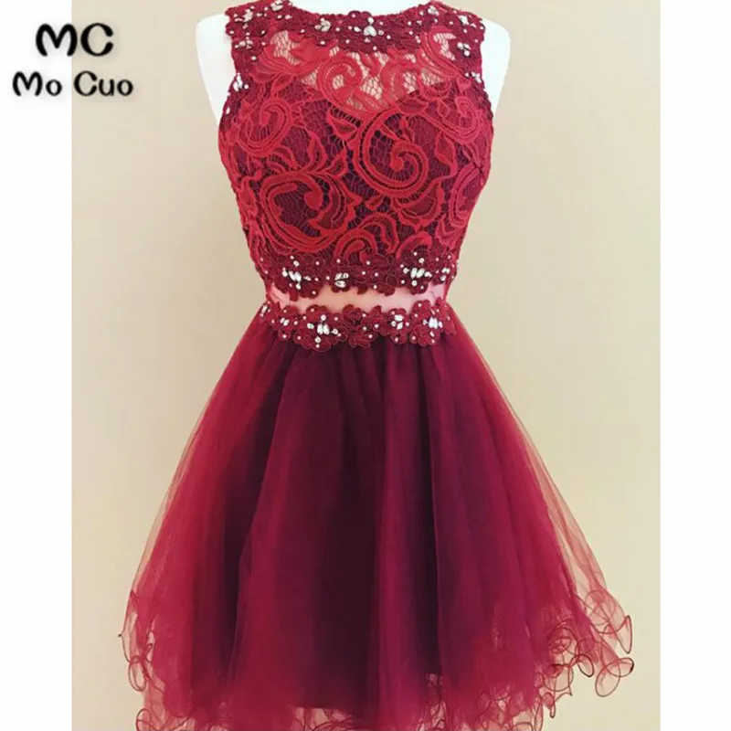 

Two Pieces Gown 2018 A-Line Homecoming Dress Short with Beaded Lace Homecoming Graduation Dresses Beaded Cocktail Dresses