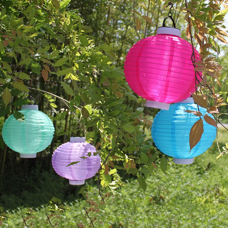 Solar powered hanging lantern light Waterproof Chinese Nylon Fabric lantern for Wedding Party home garden Decoration