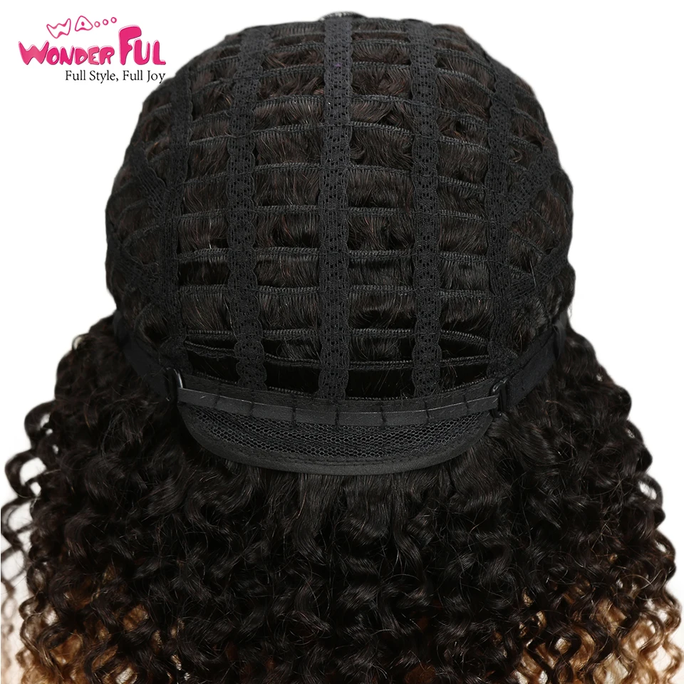 Peruvian Remy Hair Kinky Curly Hair Omber Blonde Wig Machine Made Short Human Hair Wigs For Women Color #1B/4/27 #1B/99J