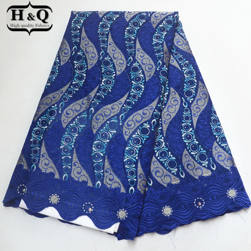 

Royal blue Swiss Voile Lace in Switzerland with Stones High Quality 2019 African cotton Lace Fabric Embroidery for Party dress