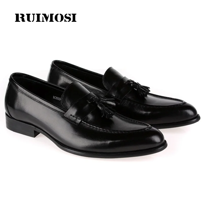 RUIMOSI Round Toe Slip on Man Casual Shoes Genuine Leather Male Loafers Comfortable Designer Brand Tassels Men's Flats GK59
