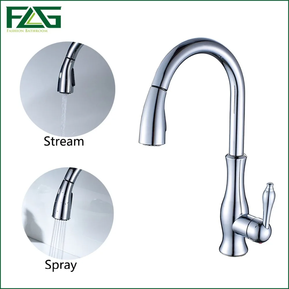 

FLG House Scenery Tap Good Quality Kitchen Faucet Pull Out Copper Chrome Rotatable Single Handle And Hole Sink Tap Water 3023CHR