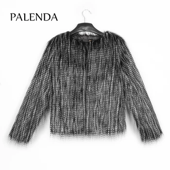 

new winter Ladies peacock feather faux fur coat long sleeve women's coat short warm coat