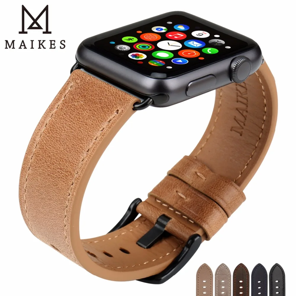 Ремешок для часов MAIKES из натуральной кожи сменный Браслет Apple Watch 42 мм 38 Series 6 5 4 3 2 1
