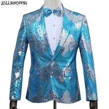 Мужской градиентный костюм с пайетками, куртка с одной пуговицей и зубчатым отворотом, Мужское пальто с блестками и бабочкой для выступления на сцене