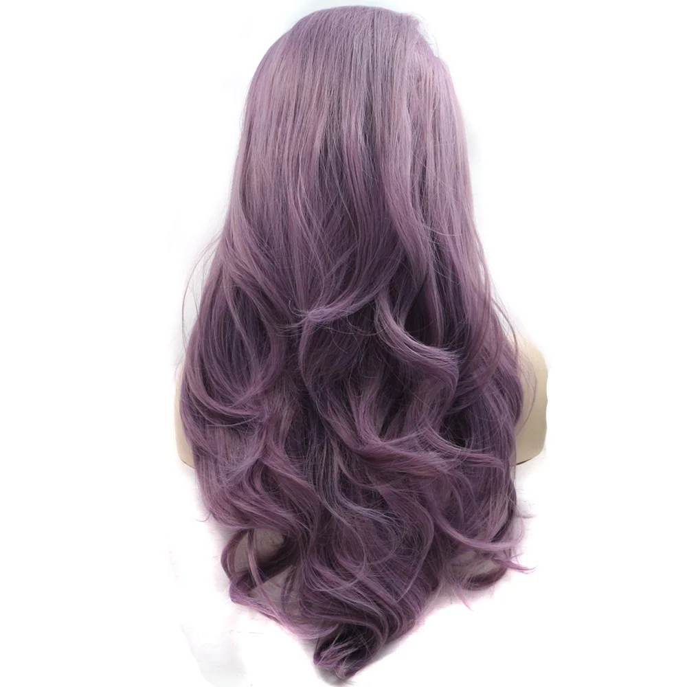 Marquesha длинные волнистые синтетические Синтетические волосы на кружеве парик бесклеевого Фиолетовый высокое Температура термостойкие