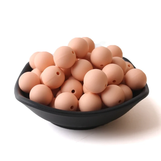 60pcs 12mm Baby Teether Silicone Beads Diy Pacifier Chain Bracelet Bpa Free Chewable Round Silicone Bead Accessories For Newborn Peachy