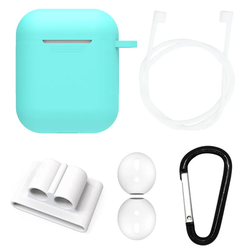 

5 in 1 For Airpod Case Cover with Keychain Hook Silicone Protective Box Headset Case Proof Waterproof for Airpods Accessories