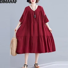 DIMANAF, женское платье большого размера, летнее, модное, женское, vestidos, сарафан, свободное, плиссированное, ниспадающее, с рюшами, повседневное, женское платье, 5XL