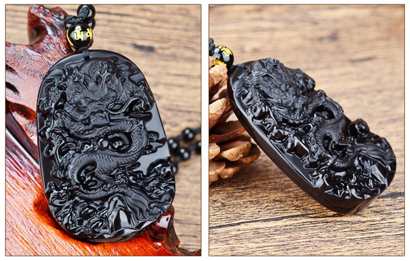 Прямая Черный Дракон из обсидиана ожерелье кулон ювелирные украшения Прекрасные ювелирные украшения