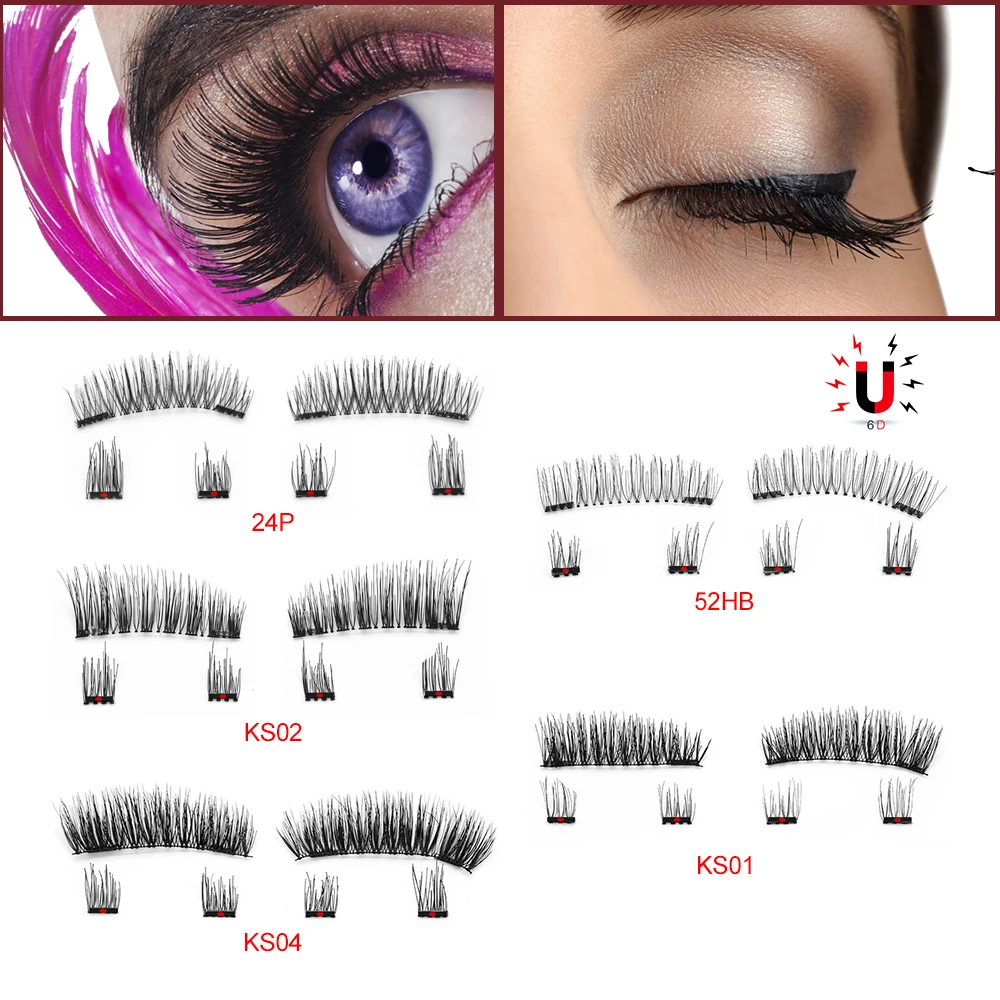 

Fashion 6Pcs Makeup Eyelash Magnetic Eyelashes & 2 Magnets Handmade 3D Natural False Eyelashes&Tweezer&Gift Box False Eyelash