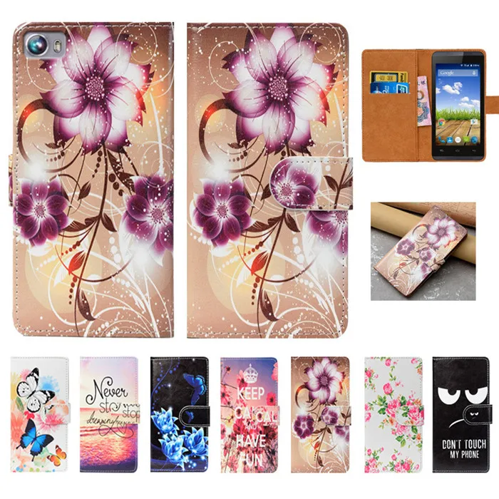 

For Micromax A107 Case High Quality 4.5" Pu Leather Print Flip Wallet Case For Micromax Canvas Fire 3 A107 Book Case Cover Bags