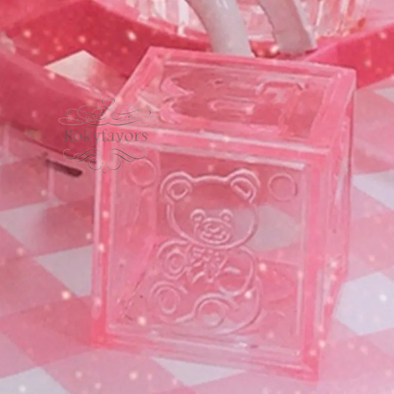 12 шт " изображение медведя, выполненное акриловыми красками квадратная коробка подарки для гостей на крещение ребенок день рождения конфеты пакет детский душ контейнер для сладостей - Цвет: Розовый