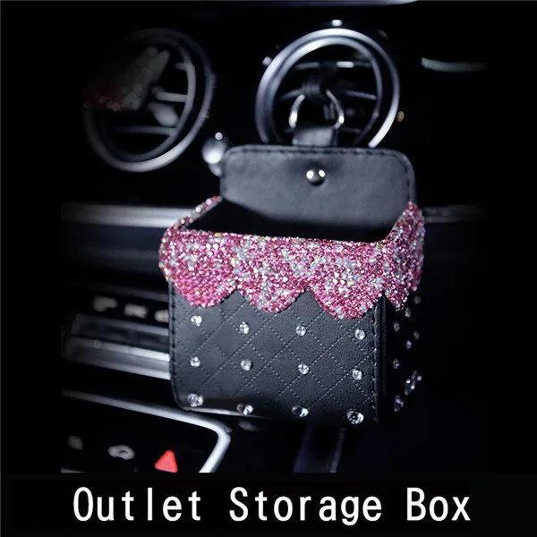 Розовый Кристалл чехлы на руль для женщин и девочек украшение автомобиля аксессуары для интерьера Стразы пепельница кристалл алмаз коробка для салфеток - Название цвета: Outlet Storage Box