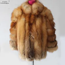 Linhaoshengyue 70 см модное женское пальто из меха Красной лисы с воротником-стойкой