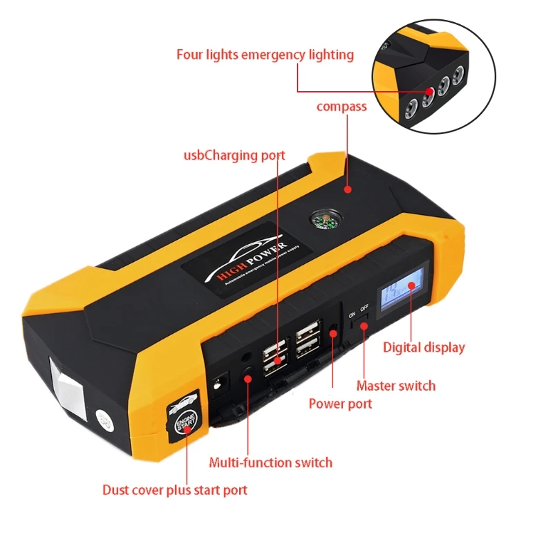 New 1 Set 89800mAh 4 USB Portable Auto Car Jump Starter Pack Booster Charger Battery Power Bank UK / AU Plug DC 12V New 1 Set 89800mAh 4 USB Portable Auto Car Jump Starter Pack Booster Charger Battery Power Bank UK / AU Plug DC 12V