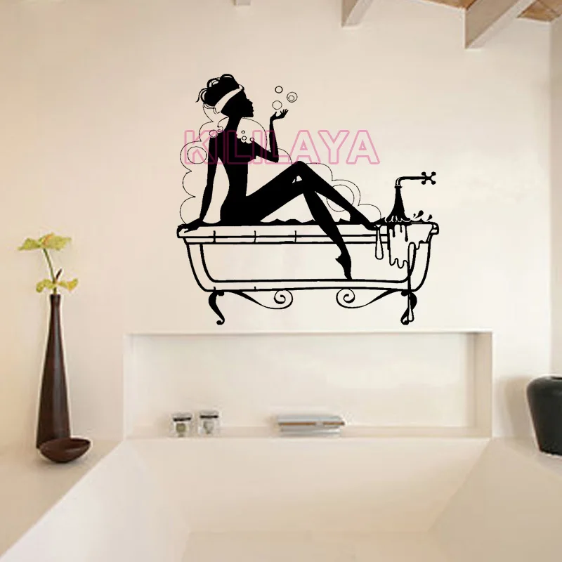 Vinyl Wall Stickers for Bathroom Sexy Women Bubbles Mural Wall Decal