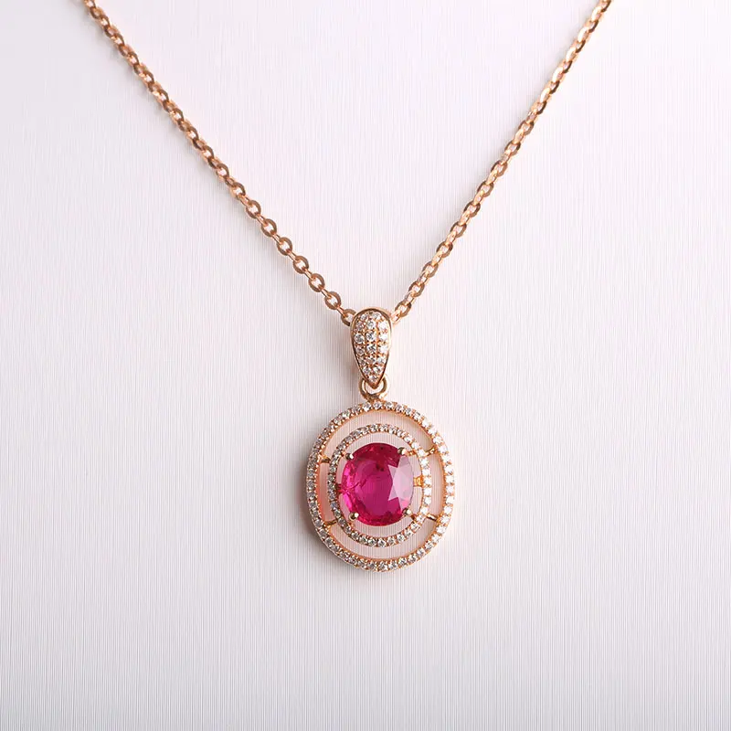 

Robira Elegant 18K Rose Gold Created Ruby Red Pendant Necklace For Women Diamond Wedding Party Jewelry Top Quality Wholesale